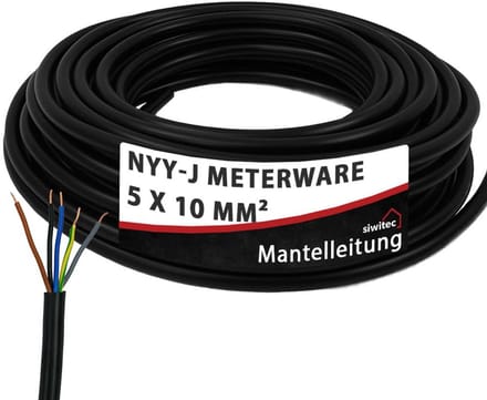 NYY-J aardkabel op maat 5x10mm² zwart PVC-buitenkabel