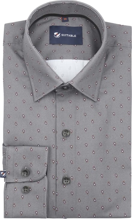 Suitable Overhemd Paisley Antraciet - Maat 40 - Heren - Casual Shirt