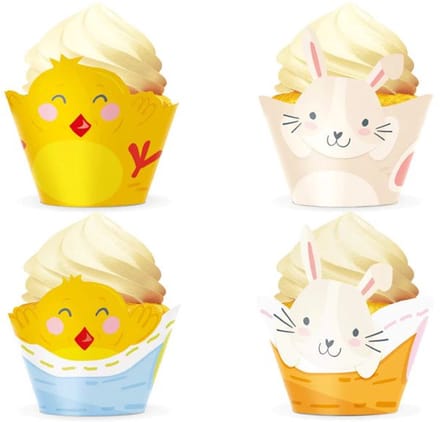 4 Paasmuffinwikkels in de vorm van konijntjes en kuikentjes