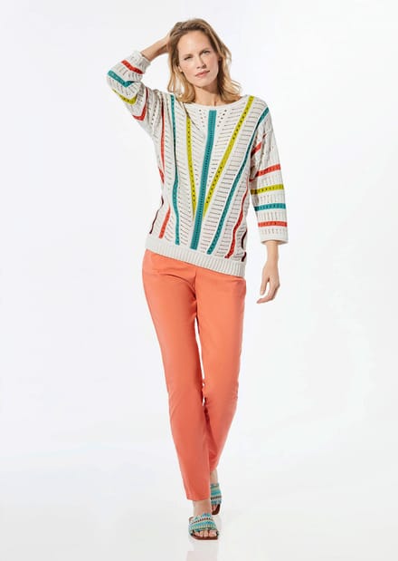 Tricot pullover met boothals - gebroken wit / gedess. - Gr. 46 van Goldner Fashion
