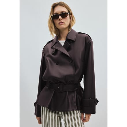 Stradivarius Peplum trenchcoat met leereffect  Purper XL