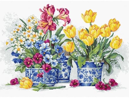 LUCA-S borduurpakket LENTETUIN- SPRING GARDEN - telpatroon om te borduren - 38 x 26 cm
