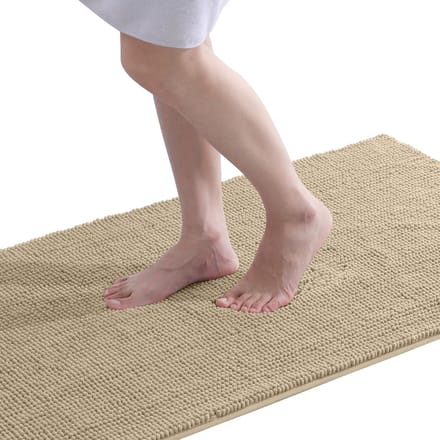Olanly Badmat Antislip – Beige – Douchemat – Badmat Badkamer – kort pluche Chenille Badmat – 60x120 cm