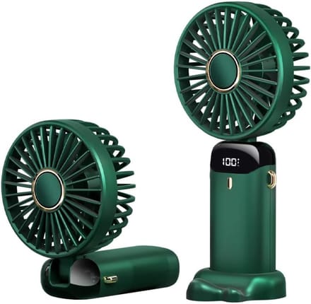 Handventilator - Groen Draagbare Ventilator Oplaadbaar - Tafelventilator Draadloos - Fan+Telefoonhouder - 5 Standen