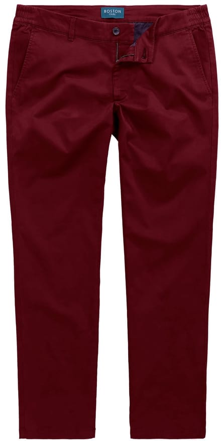 Boston Park - Heren - Chino Buik-Fit band elastisch aan de zijkant - Donkerrood - Maat 56