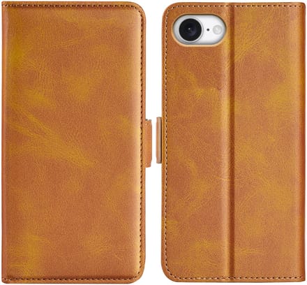 MobyDefend Hoesje - Geschikt voor iPhone 16e / iPhone 17e - Luxe Wallet Book Case (Sluiting Zijkant) - Lichtbruin