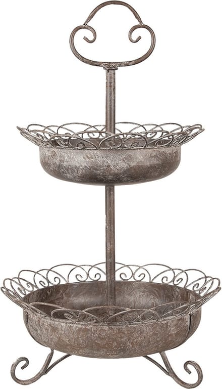 Clayre & Eef Etagère 2 laags Ø 37x61 cm Bruin Metaal