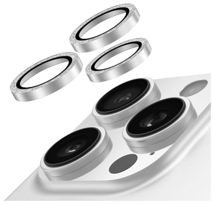 AVY Camera Lens Protector Rings | Geschikt voor Apple iPhone 12 Pro Max | Camera Lens Protector Glas | Schokbestendig | Krasbestendig | met Applicator | Glitter Zilver