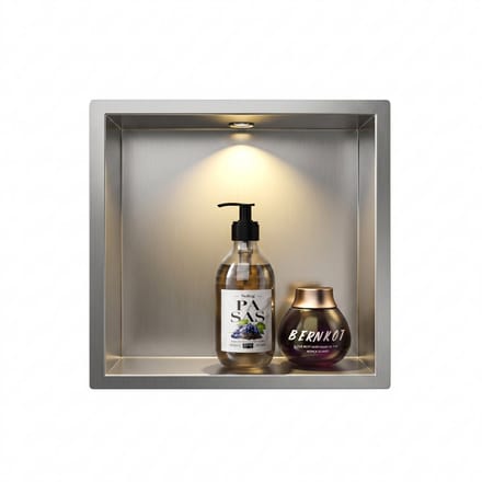AquaVik Inbouwnis Lysbygg met LED licht 30x30x7 cm rvs