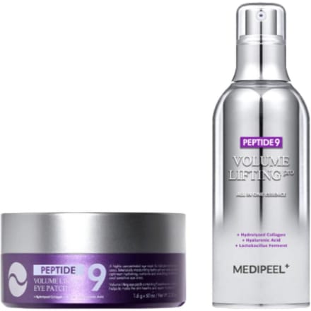 MEDI-PEEL Peptide 9 Volume Lifting Essence Tout-en-Un Pro (100ml) + Patch Oculaire Pro (60 pcs) Ensemble intensif anti-âge en 2 étapes