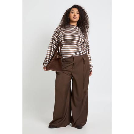 boohoo Dames Plus Marl Geplooide Wijde Pijpen Broek | Chocoladebruin | Maat: 44