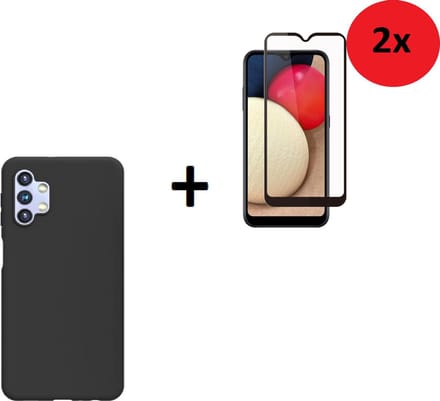 Samsung A32 Hoesje - 5G - Siliconen - Samsung A32 Screenprotector - Hoesje Zwart Case + 2x Screenprotector
