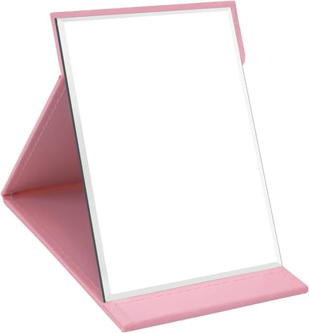 Folding Mirror Portable - Table Mirror Multi Stand Angle - Travel Mirror - Super HD Makeup Mirror - Folding Mirror met PU Leather Cover - Collapsible Mirror - 16x12cm (Pink)