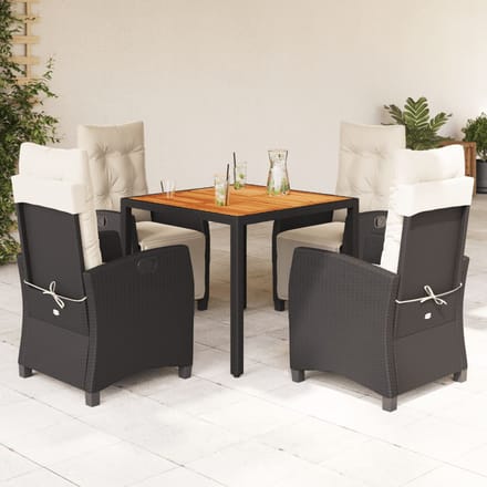 vidaXL - 5-delige - Tuinset - met - kussens - poly - rattan - zwart