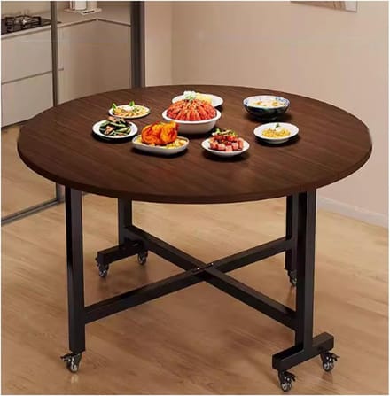 Opvouwbare Eettafel - Verplaatsbare Tafel - Kleine Ruimtes - Rond Uitschuifbaar - 100cm Diameter - Walnoot