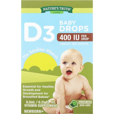 Nature's Truth, Vitamines, Gouttes de D3 pour Bébé, Nouveau-né+, 400 UI, 0,31 fl oz (9,2 ml)