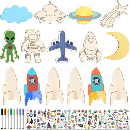 33-delige Houten Raket Knutselset voor Kinderen, Creatieve Kunst, Schilderen en DIY Projecten