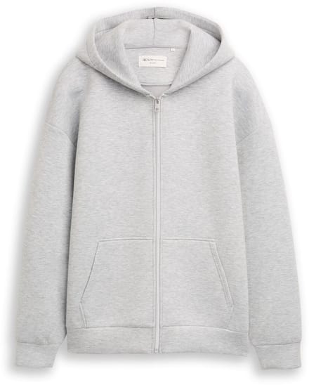 Tom Tailor Denim - Relaxed fit hoodie sweatjack van Scuba - Maat XXL - Light Stone Grey Melange