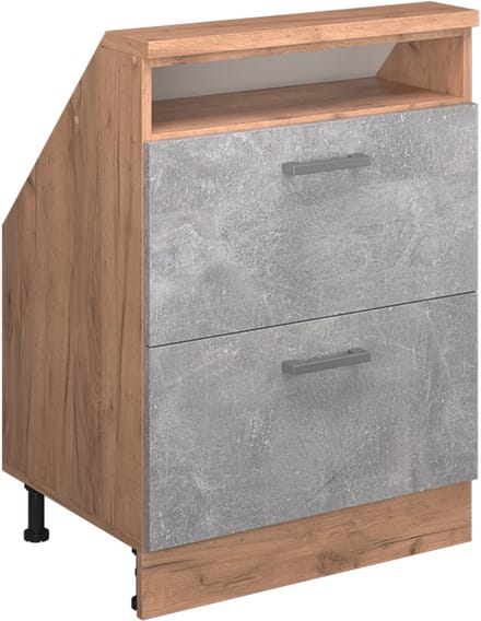 Vicco Rion Kast voor schuine wand – met 2 laden Beton/gouden eik
