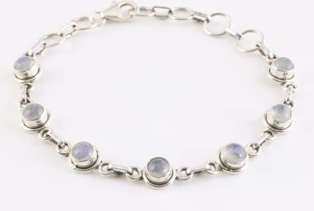 Fijne zilveren schakelarmband met regenboog maansteen