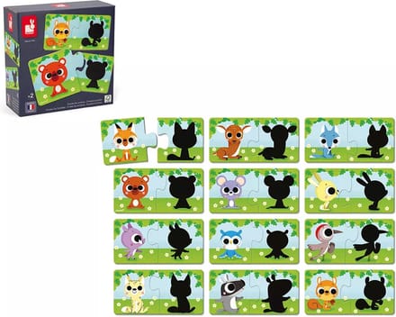 JANOD puzzel dieren en schaduw 2 jr+ / 12 x 2 stks