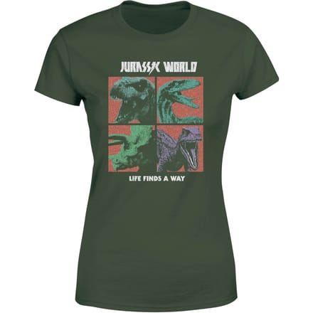 Jurassic Park World Four Colour Faces Women's T-Shirt - Green - M