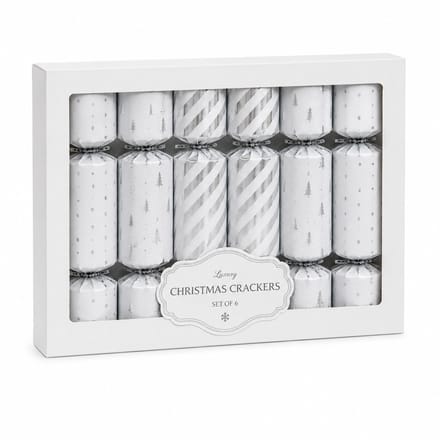Set van 6 Luxe Christmas Crackers Wit/Zilver – Feestelijke Kerstcrackers – Kerst Tafeldecoratie – Kerstdiner Accessoires – Kerstfeest – Luxe Kerstversiering
