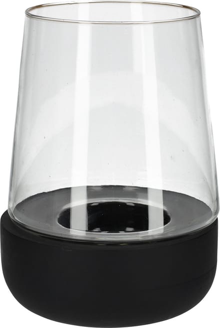 JENS Living Windlicht bram - Mangohout / Glas - 18,5 x 25,5 cm - Zwart
