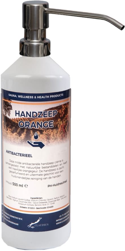 Handzeep Orange 500 ml - met gratis RVS zilverkleurige pomp
