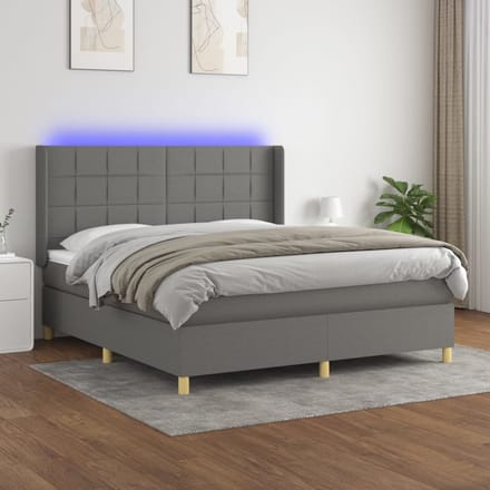 vidaXL - Boxspring - met - matras - en - LED - stof - donkergrijs - 180x200 - cm