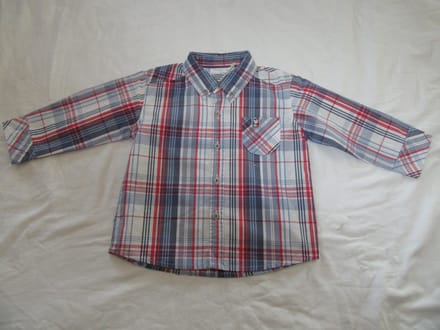 noukie's , jongens overhemd  ,  geruit ,wit / blauw / rood  ,  12 maand 80