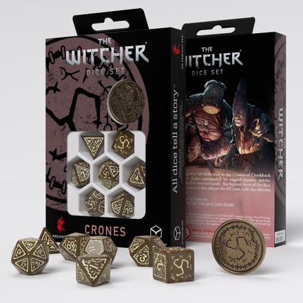 Premium Dobbelstenen Set van 7, Geïnspireerd door The Witcher, Bruin met Gravure