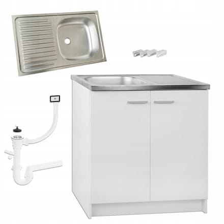 STAMAR - Keukenonderkast 80 cm met 1-baks RVS spoelbak en sifon - wit