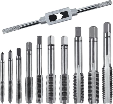 Thread Cutting Set - M3 - M5 - M6 - M7 - M8 - M10 - M12 - 11 Pieces - Metric with Drill - Fine Thread - Professional Wind Iron - Tools - Threading Set - Inches
