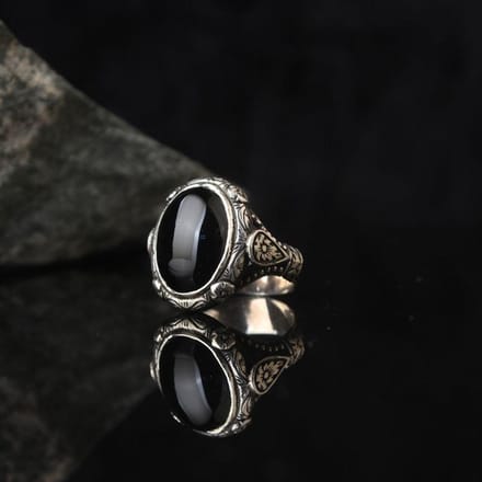 Bague rétro gravée Punk à la mode avec pierre précieuse noire, bague de bijoux pour hommes 8 black