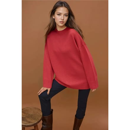 Dikke Gebreide Crew Neck Lange Trui