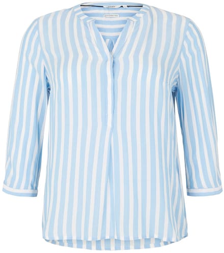 Tom Tailor - Plus Size - Henley-blouse met streepmotief - Maat 54 - bleu white stripe