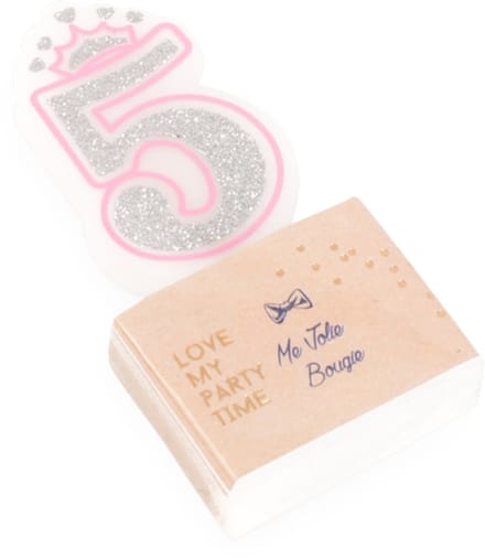 ARTYFETES - Verjaardagskaars cijfer 5 prinses roze glitter 5,8 cm