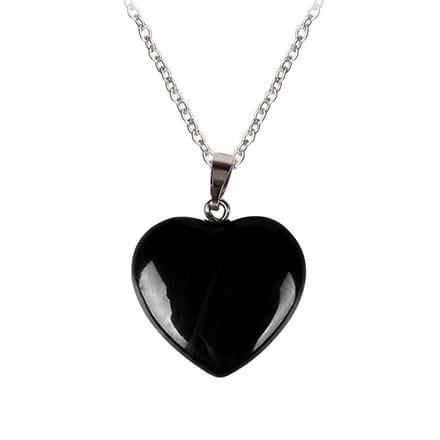 Fako Bijoux® - Ketting Met Hartje - Hart Natuursteen - 20x20mm - Obsidiaan - 50cm