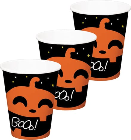 Halloween thema feest beker - 18x - pompoen BoOo! print - papier - 250 ml