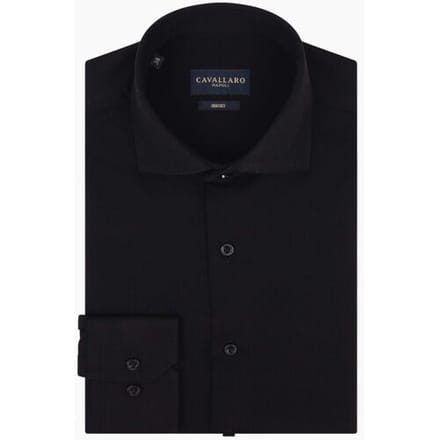 Cavallaro Napoli Overhemd Uni Pique Comfortable Stretch Zwart / male