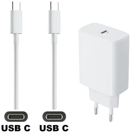 OneOne 30W super snellader met USB C poort en screenprotector van glas voor iPhone 16 Pro Max. Oplader met sterke 2,0m USB C naar C kabel. Krachtige witte universele PD PPS lader adapter. Screenprotector past op Apple iPhone 16 Pro Max