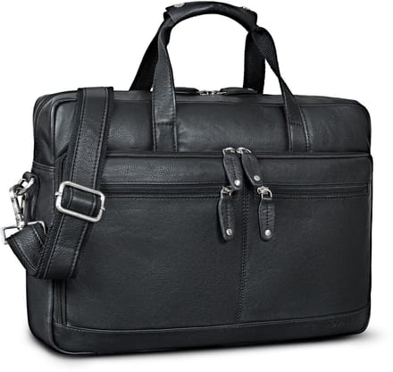 Dailygoods- Schoudertas groot - Echt leer - Vintage aktetas - Trolleyfunctie - Organizer - Verstelbare schouderriem - Laptoptas