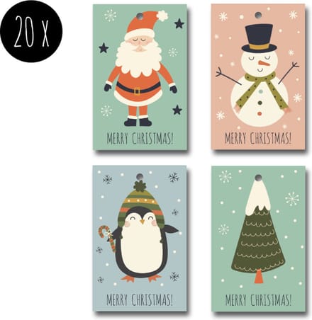 20x Kerst Labels / Kaartje van karton / Cadeaulabels / Label | MERRY CHRISTMAS | 4 soorten