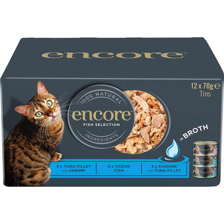24x70g Encore blikje in bouillon Vis Selection Multipack natvoer voor katten