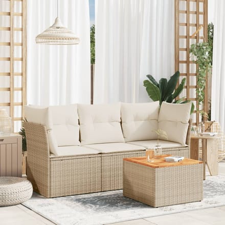 vidaXL - 4-delige - Loungeset - met - kussens - poly - rattan - beige