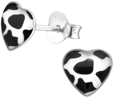 Joy|S - Zilveren hartje oorbellen - koe - koeprint - 7 mm - oorknoppen - sterling zilver 925