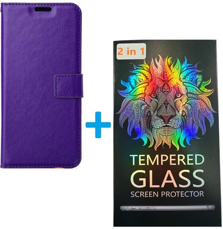 Portemonnee Bookcase Hoesje + 2 Pack Screenprotector Glas Screenprotector Geschikt voor: Oppo A78 5G - Paars