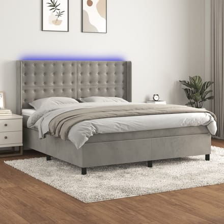 vidaXL - Boxspring - met - matras - en - LED - fluweel - lichtgrijs - 160x200 - cm