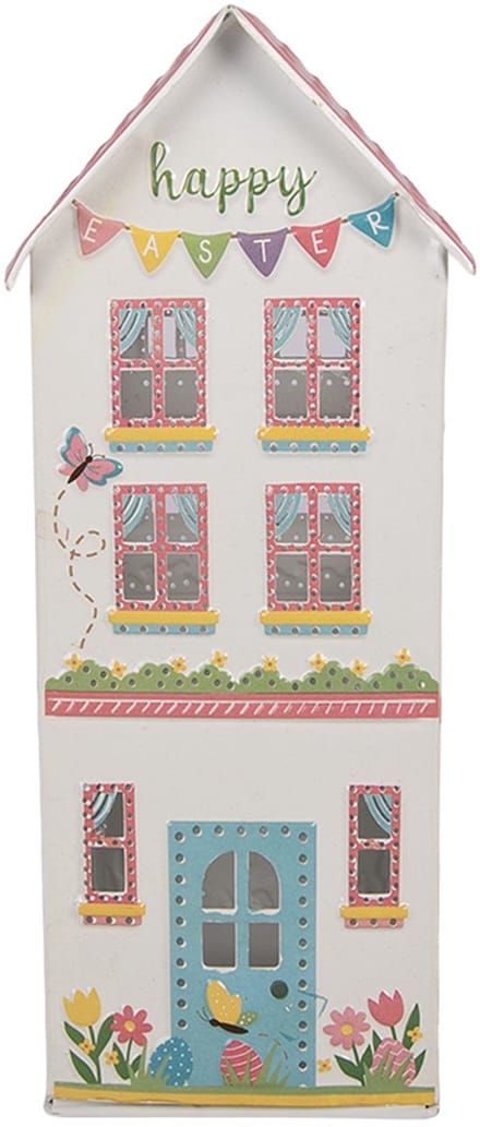 Clayre & Eef Decoratie Beeld Huis 11x12x28 cm Wit Metaal